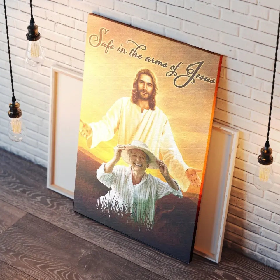 Personalized Canvas Prints Custom Photo - Safe In Jesus's Arms, Memorial Dem Canvas