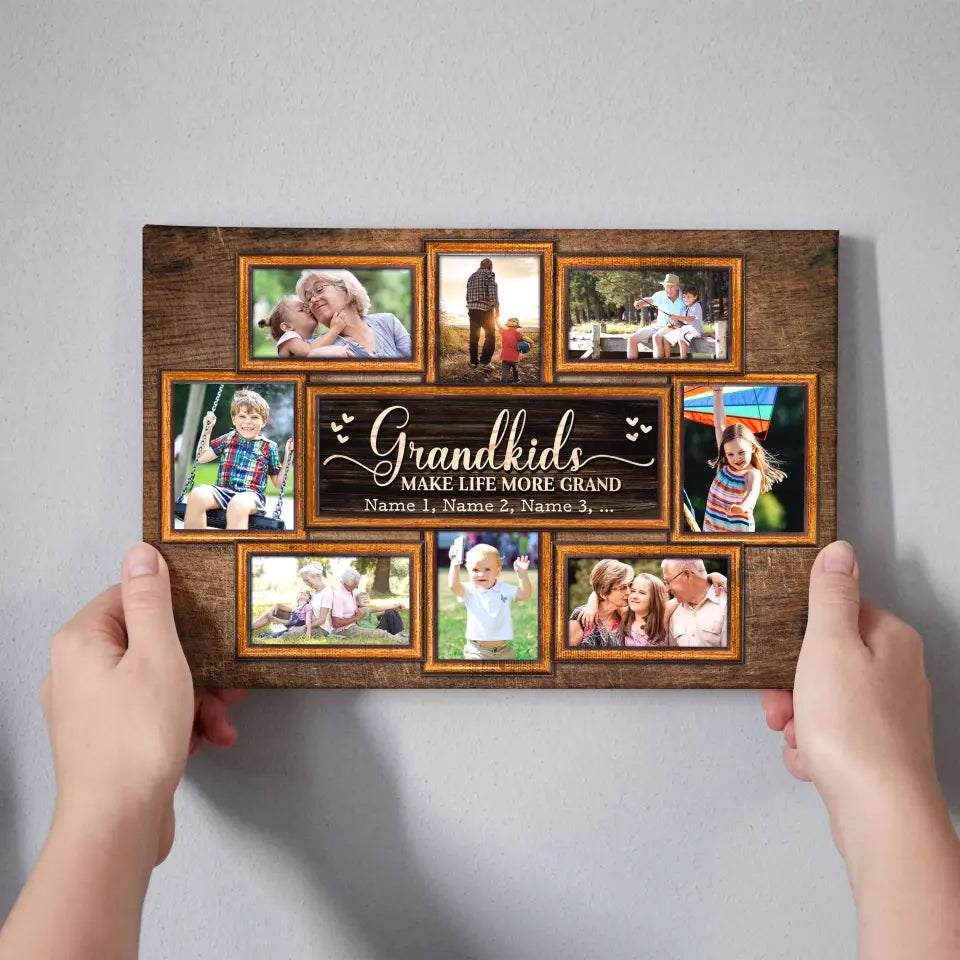 Personalized Canvas Prints, Upload Photo And Name, Love Grandparents, Grandkids Make Life More Grand Dem Canvas