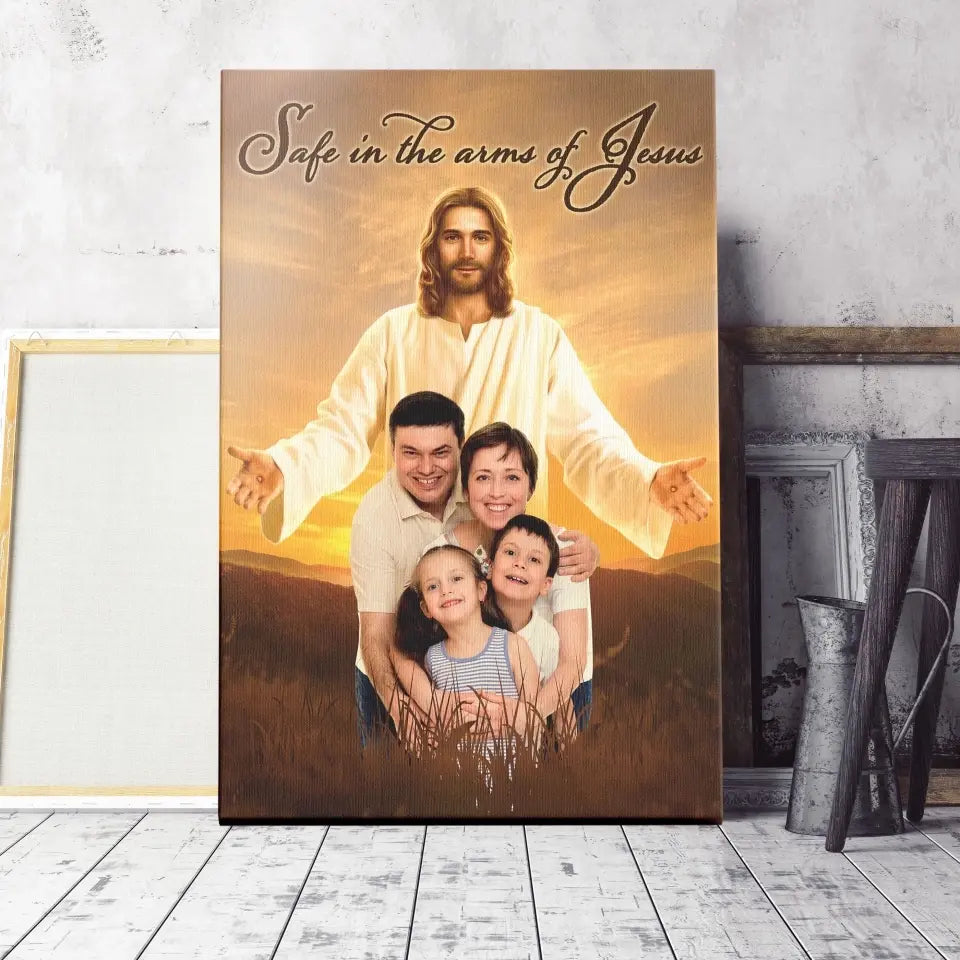Personalized Canvas Prints Custom Photo - Safe In Jesus's Arms, Memorial Dem Canvas