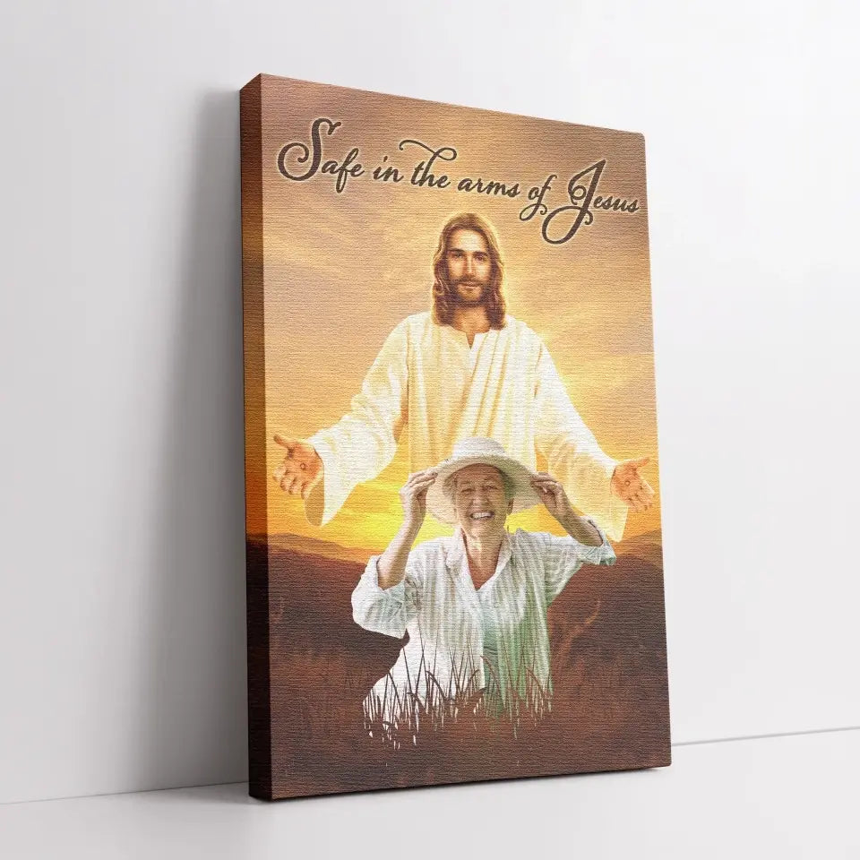 Personalized Canvas Prints Custom Photo - Safe In Jesus's Arms, Memorial Dem Canvas