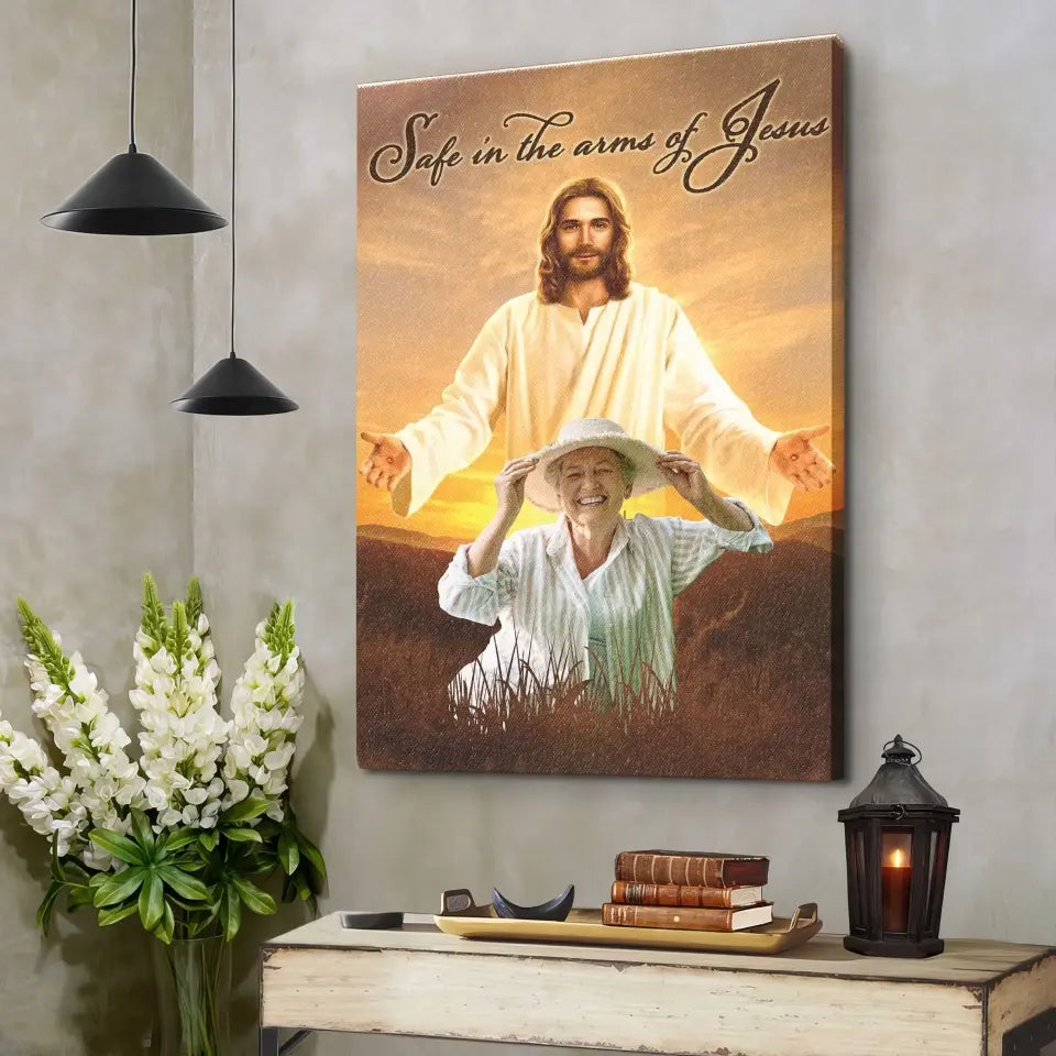 Personalized Canvas Prints Custom Photo - Safe In Jesus's Arms, Memorial Dem Canvas