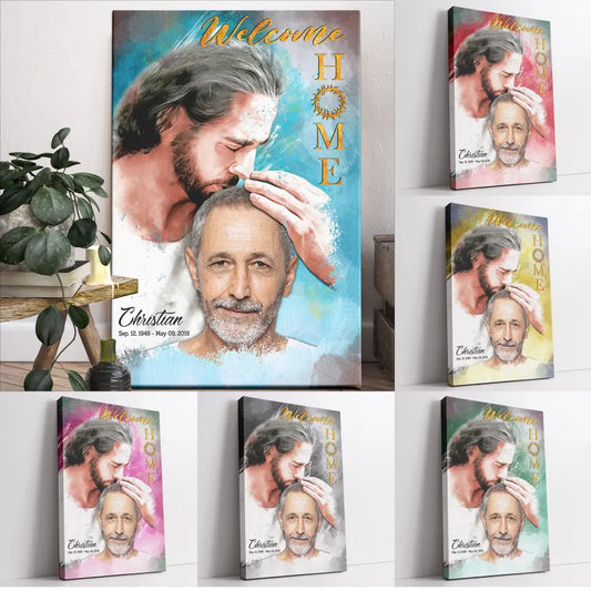 Personalized Canvas Prints, Custom Photo, Sympathy Gifts, Memorial Gift, Safe In The Arms Of Jesus, Welcome Home Watercolor Style Dem Canvas