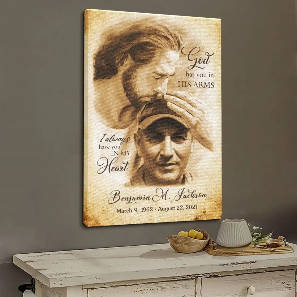 Personalized Canvas Prints, Custom Photo Gift, Memorial Gifts For Loss, God Has You In His Arms, Sympathy Remembrance Dem Canvas