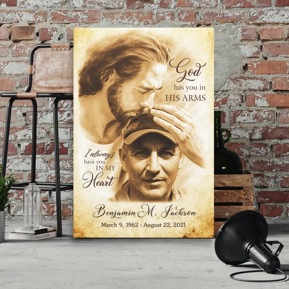 Personalized Canvas Prints, Custom Photo Gift, Memorial Gifts For Loss, God Has You In His Arms, Sympathy Remembrance Dem Canvas