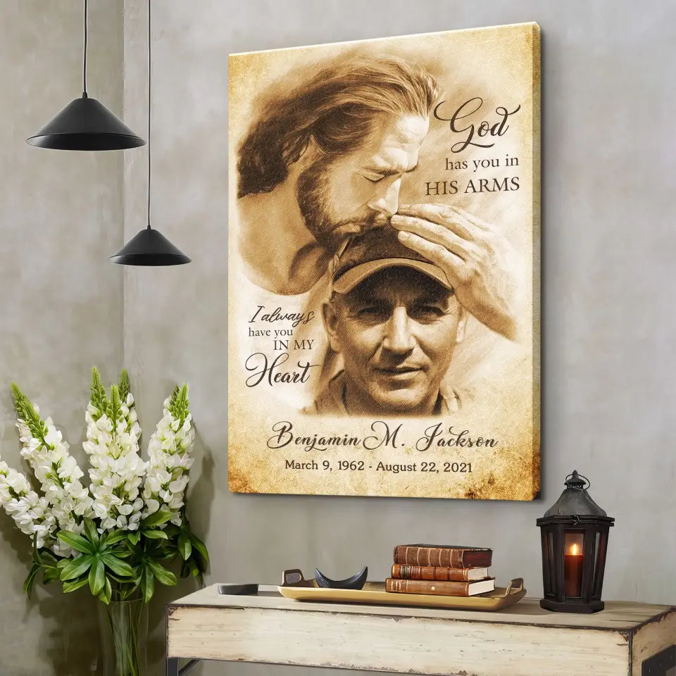 Personalized Canvas Prints, Custom Photo Gift, Memorial Gifts For Loss, God Has You In His Arms, Sympathy Remembrance Dem Canvas