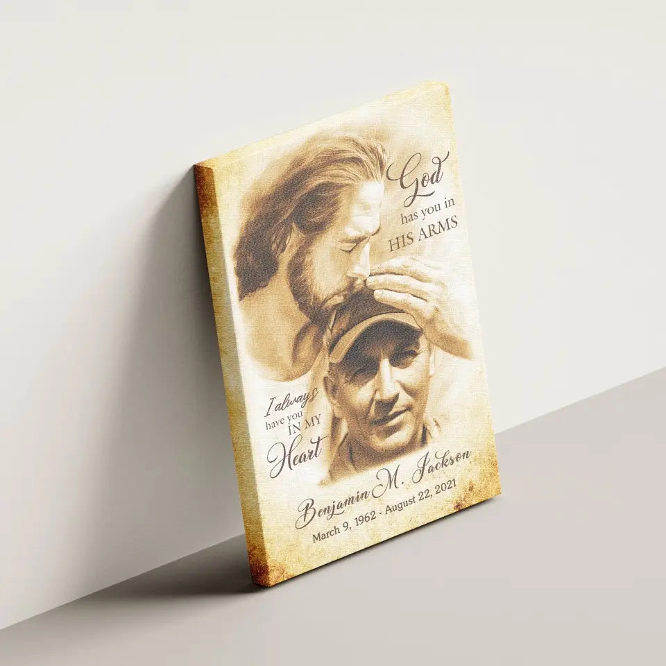 Personalized Canvas Prints, Custom Photo Gift, Memorial Gifts For Loss, God Has You In His Arms, Sympathy Remembrance Dem Canvas