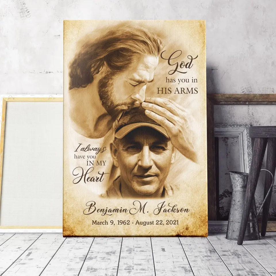 Personalized Canvas Prints, Custom Photo Gift, Memorial Gifts For Loss, God Has You In His Arms, Sympathy Remembrance Dem Canvas