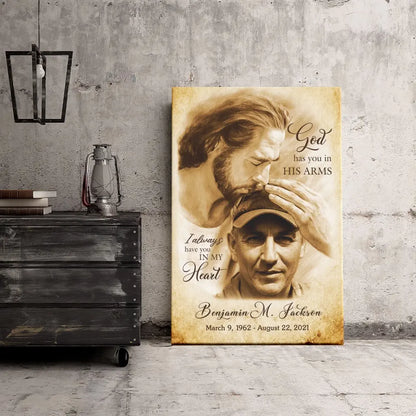 Personalized Canvas Prints, Custom Photo Gift, Memorial Gifts For Loss, God Has You In His Arms, Sympathy Remembrance Dem Canvas