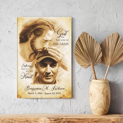 Personalized Canvas Prints, Custom Photo Gift, Memorial Gifts For Loss, God Has You In His Arms, Sympathy Remembrance Dem Canvas