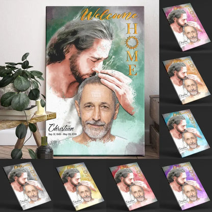Personalized Canvas Prints, Custom Photo, Sympathy Gifts, Memorial Gift, Safe In The Arms Of Jesus, Welcome Home Watercolor Style Dem Canvas
