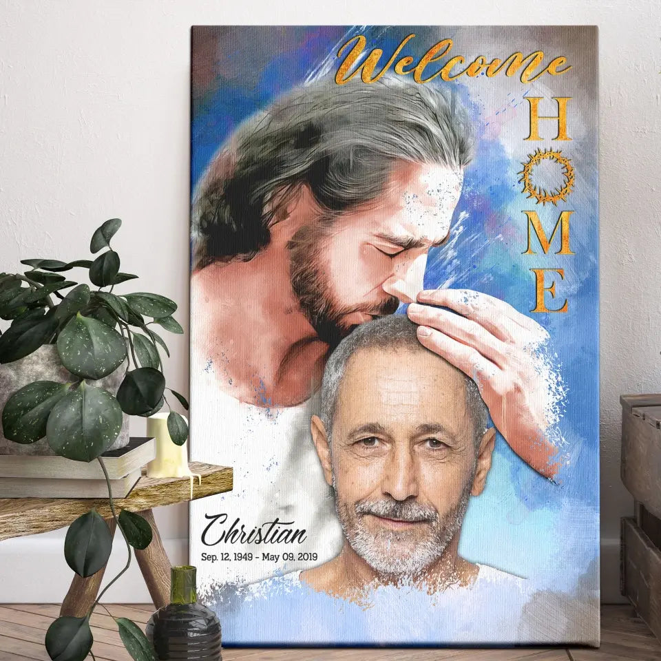 Personalized Canvas Prints, Custom Photo, Sympathy Gifts, Memorial Gift, Safe In The Arms Of Jesus, Welcome Home Watercolor Style Dem Canvas