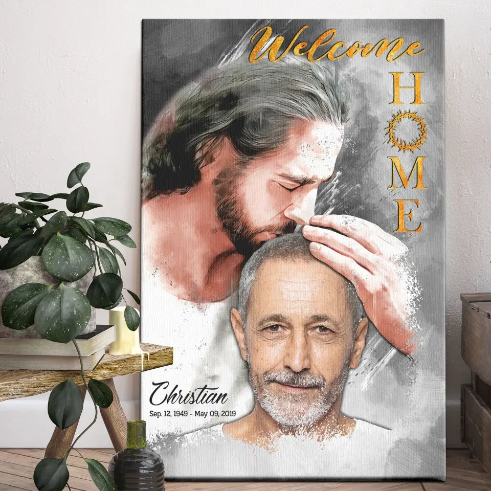 Personalized Canvas Prints, Custom Photo, Sympathy Gifts, Memorial Gift, Safe In The Arms Of Jesus, Welcome Home Watercolor Style Dem Canvas