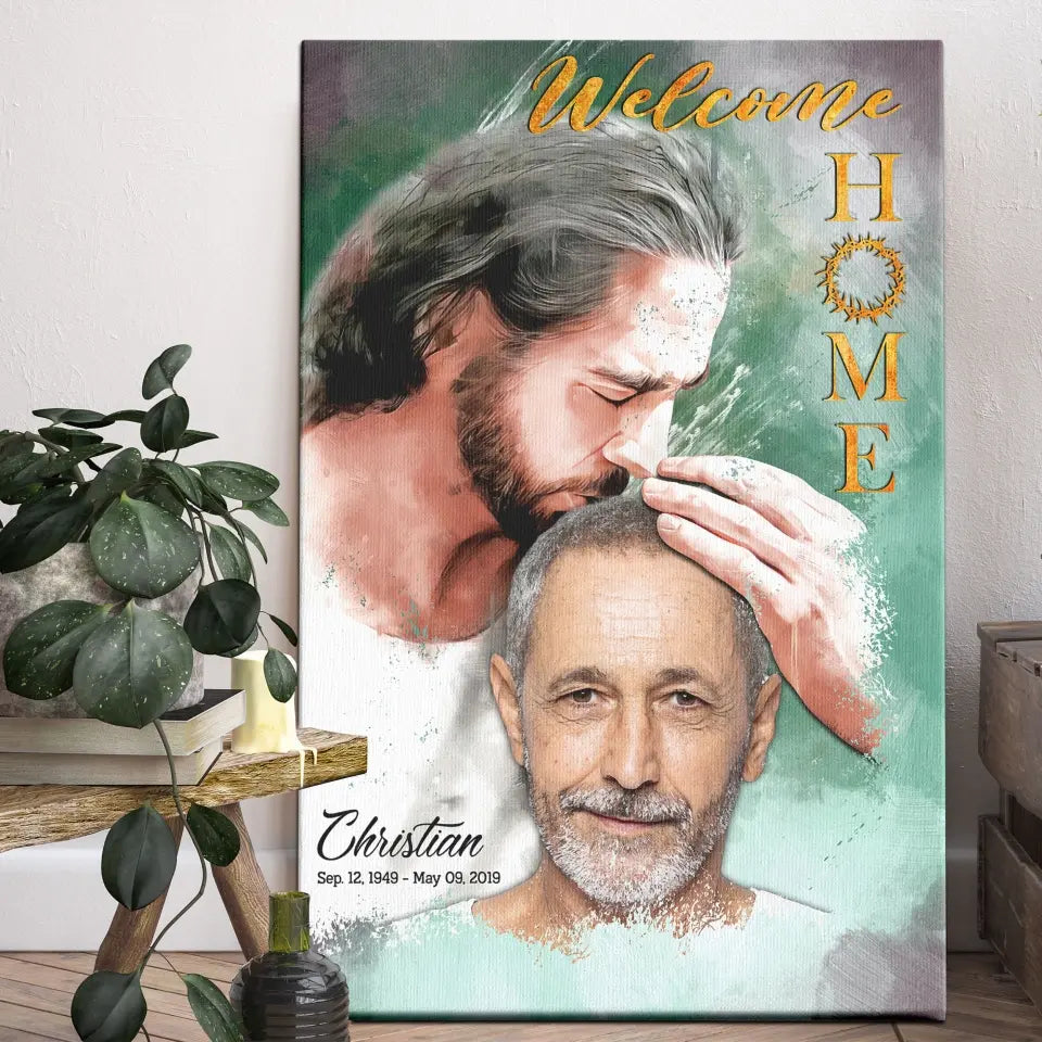Personalized Canvas Prints, Custom Photo, Sympathy Gifts, Memorial Gift, Safe In The Arms Of Jesus, Welcome Home Watercolor Style Dem Canvas