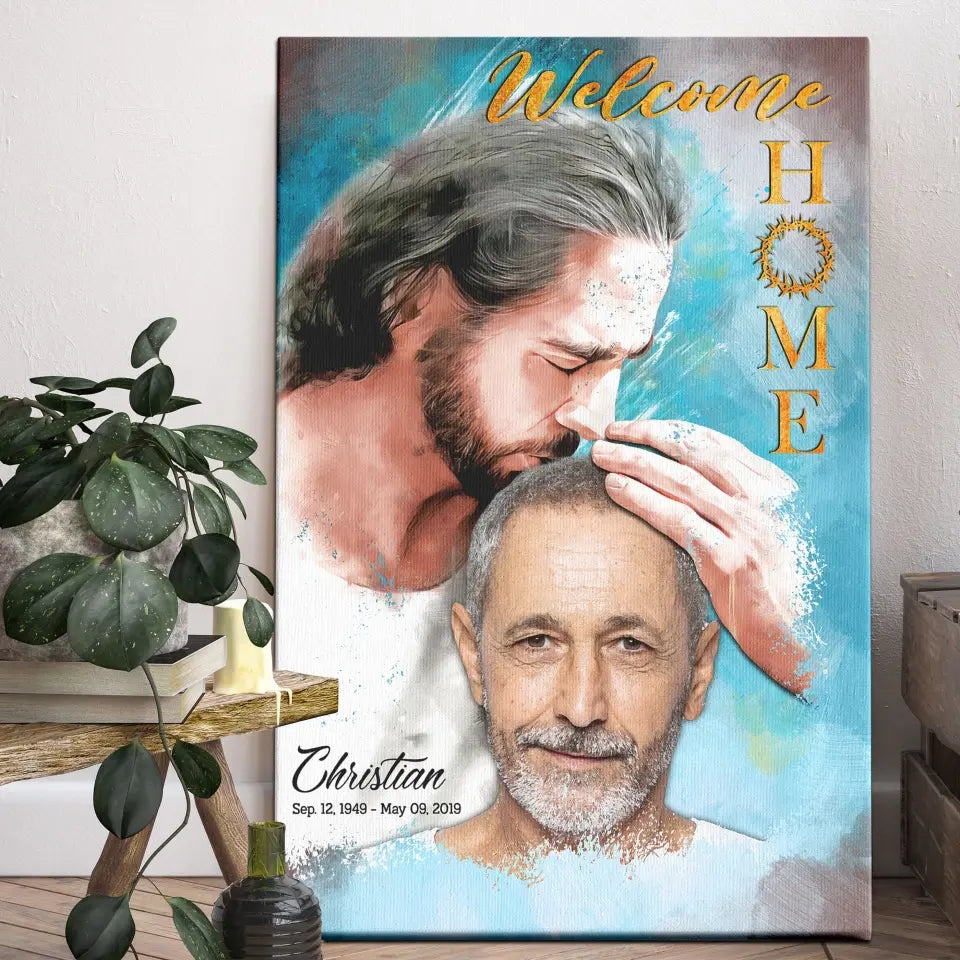 Personalized Canvas Prints, Custom Photo, Sympathy Gifts, Memorial Gift, Safe In The Arms Of Jesus, Welcome Home Watercolor Style Dem Canvas