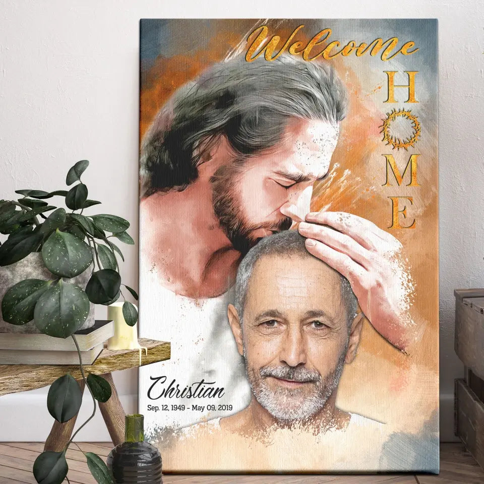 Personalized Canvas Prints, Custom Photo, Sympathy Gifts, Memorial Gift, Safe In The Arms Of Jesus, Welcome Home Watercolor Style Dem Canvas