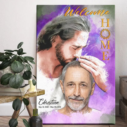Personalized Canvas Prints, Custom Photo, Sympathy Gifts, Memorial Gift, Safe In The Arms Of Jesus, Welcome Home Watercolor Style Dem Canvas