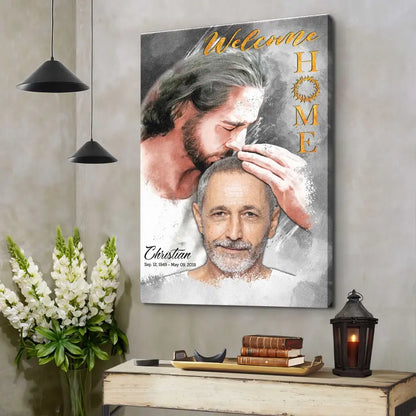 Personalized Canvas Prints, Custom Photo, Sympathy Gifts, Memorial Gift, Safe In The Arms Of Jesus, Welcome Home Watercolor Style Dem Canvas