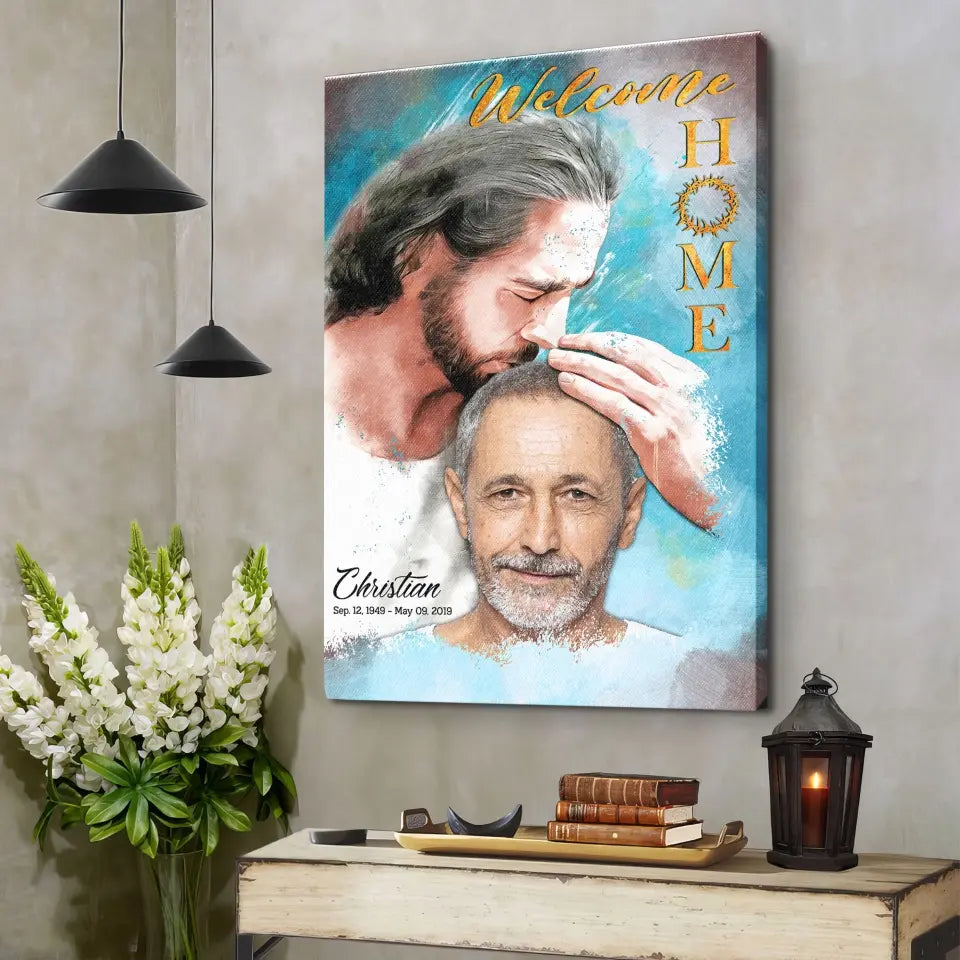 Personalized Canvas Prints, Custom Photo, Sympathy Gifts, Memorial Gift, Safe In The Arms Of Jesus, Welcome Home Watercolor Style Dem Canvas