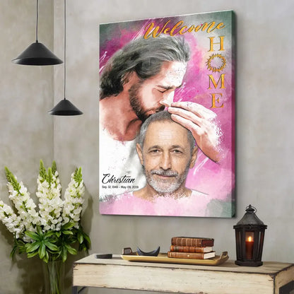 Personalized Canvas Prints, Custom Photo, Sympathy Gifts, Memorial Gift, Safe In The Arms Of Jesus, Welcome Home Watercolor Style Dem Canvas
