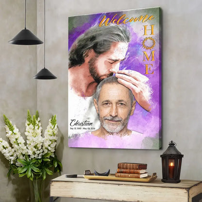 Personalized Canvas Prints, Custom Photo, Sympathy Gifts, Memorial Gift, Safe In The Arms Of Jesus, Welcome Home Watercolor Style Dem Canvas