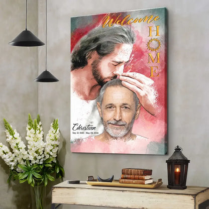 Personalized Canvas Prints, Custom Photo, Sympathy Gifts, Memorial Gift, Safe In The Arms Of Jesus, Welcome Home Watercolor Style Dem Canvas
