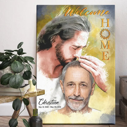 Personalized Canvas Prints, Custom Photo, Sympathy Gifts, Memorial Gift, Safe In The Arms Of Jesus, Welcome Home Watercolor Style Dem Canvas