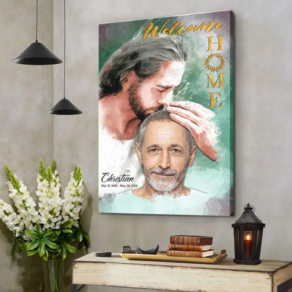 Personalized Canvas Prints, Custom Photo, Sympathy Gifts, Memorial Gift, Safe In The Arms Of Jesus, Welcome Home Watercolor Style Dem Canvas