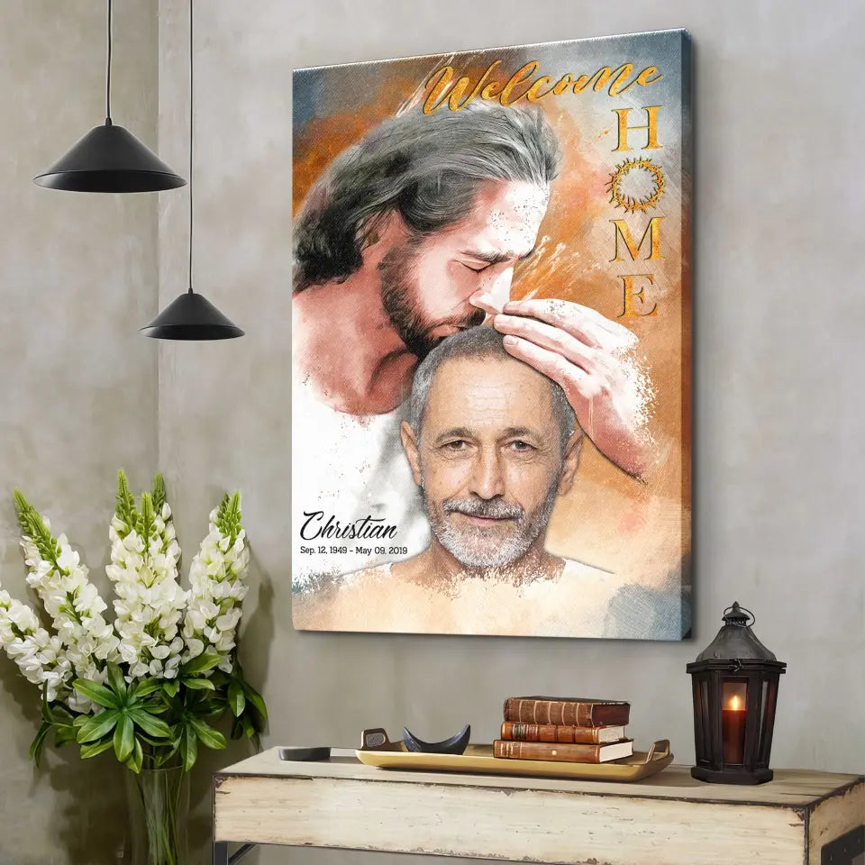 Personalized Canvas Prints, Custom Photo, Sympathy Gifts, Memorial Gift, Safe In The Arms Of Jesus, Welcome Home Watercolor Style Dem Canvas