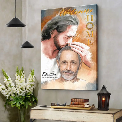Personalized Canvas Prints, Custom Photo, Sympathy Gifts, Memorial Gift, Safe In The Arms Of Jesus, Welcome Home Watercolor Style Dem Canvas