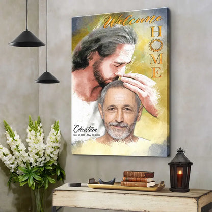 Personalized Canvas Prints, Custom Photo, Sympathy Gifts, Memorial Gift, Safe In The Arms Of Jesus, Welcome Home Watercolor Style Dem Canvas