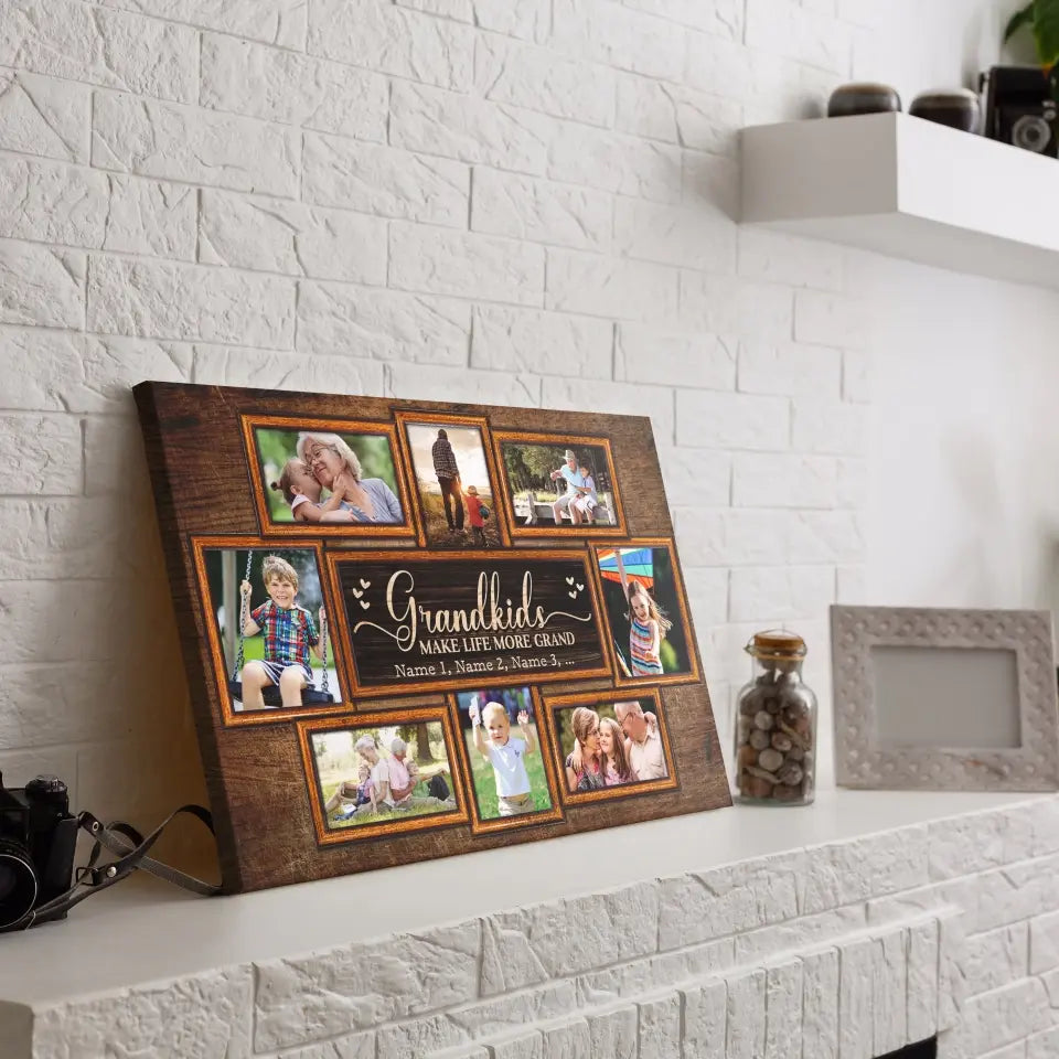 Personalized Canvas Prints, Upload Photo And Name, Love Grandparents, Grandkids Make Life More Grand Dem Canvas