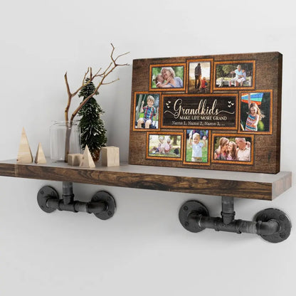 Personalized Canvas Prints, Upload Photo And Name, Love Grandparents, Grandkids Make Life More Grand Dem Canvas