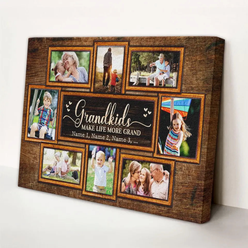 Personalized Canvas Prints, Upload Photo And Name, Love Grandparents, Grandkids Make Life More Grand Dem Canvas