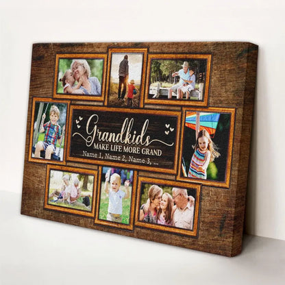 Personalized Canvas Prints, Upload Photo And Name, Love Grandparents, Grandkids Make Life More Grand Dem Canvas