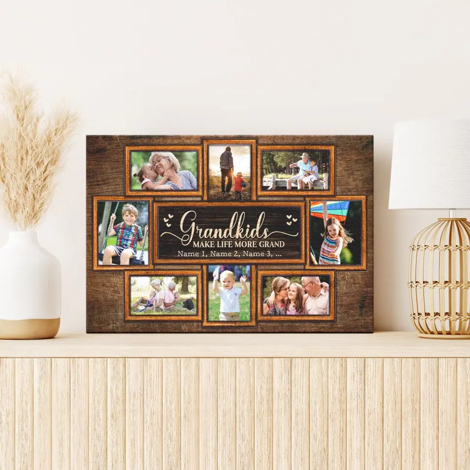 Personalized Canvas Prints, Upload Photo And Name, Love Grandparents, Grandkids Make Life More Grand Dem Canvas