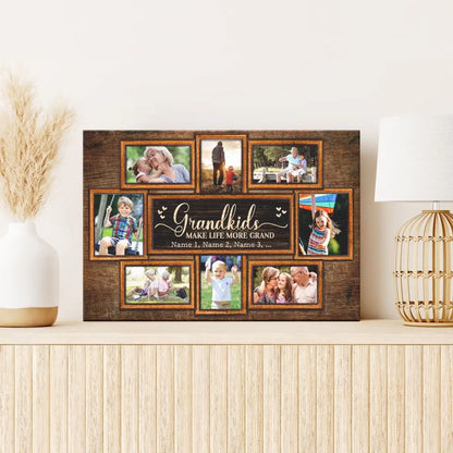 Personalized Canvas Prints, Upload Photo And Name, Love Grandparents, Grandkids Make Life More Grand Dem Canvas