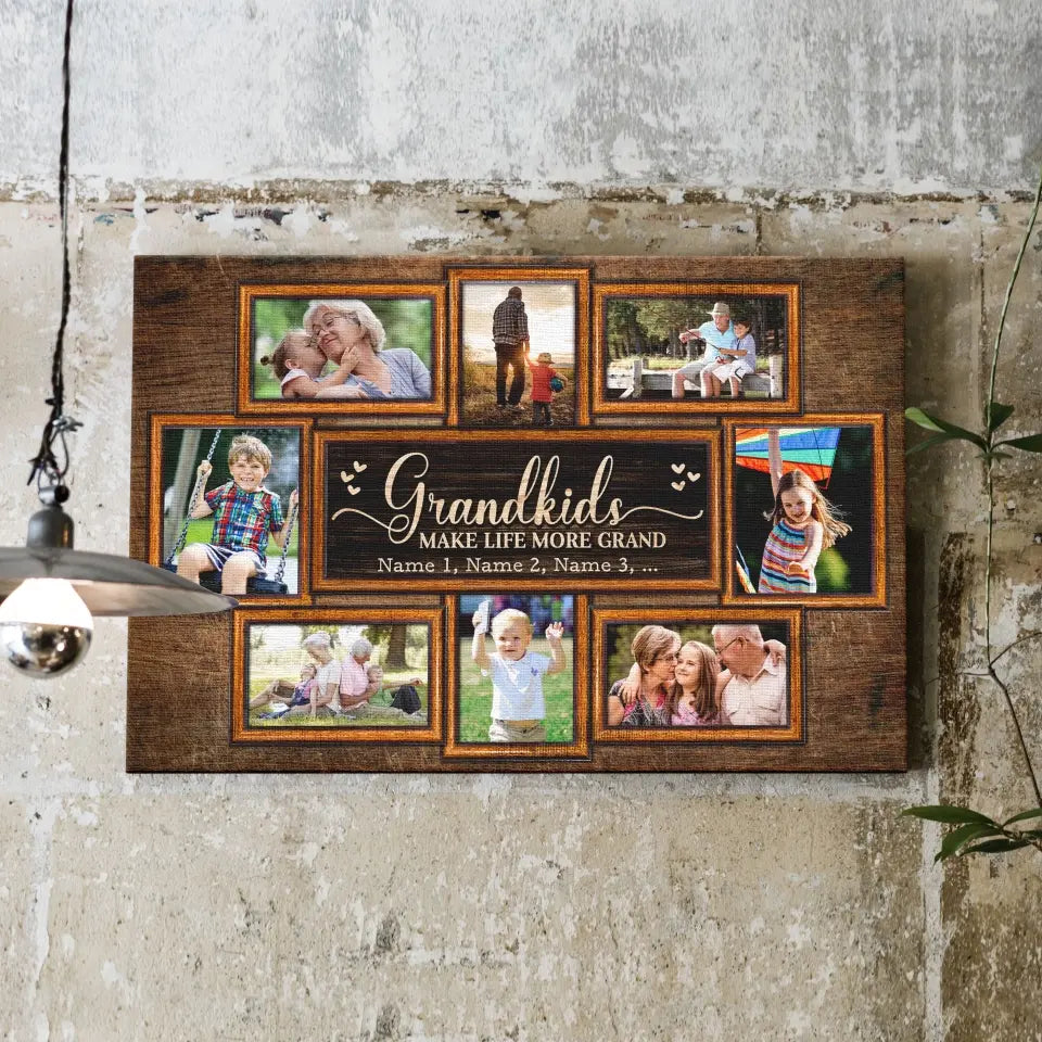 Personalized Canvas Prints, Upload Photo And Name, Love Grandparents, Grandkids Make Life More Grand Dem Canvas