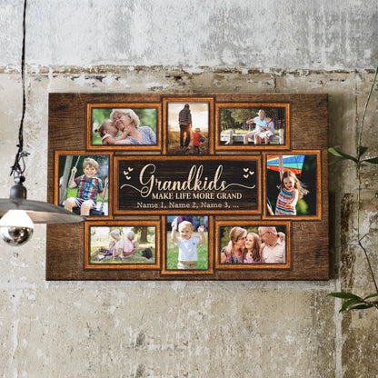 Personalized Canvas Prints, Upload Photo And Name, Love Grandparents, Grandkids Make Life More Grand Dem Canvas