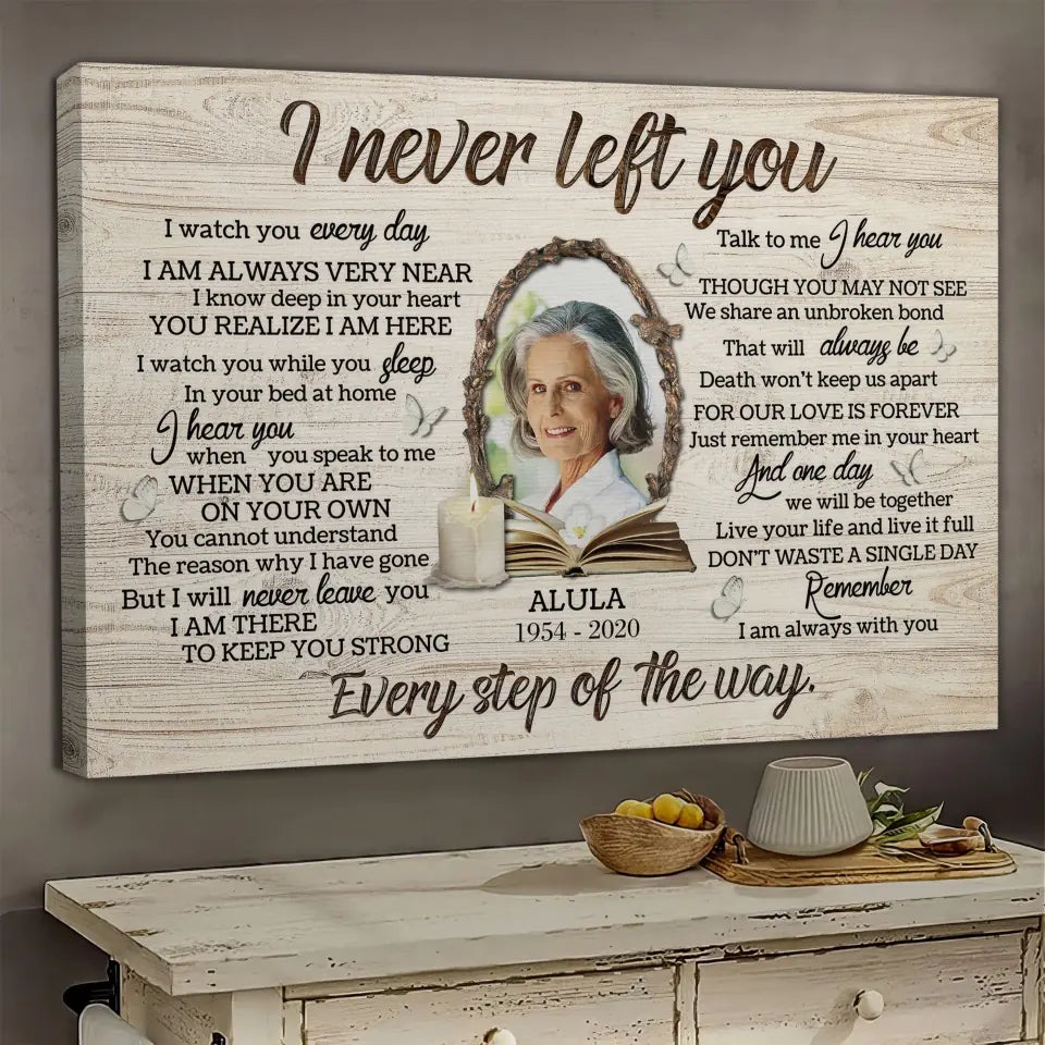 Personalized Canvas Prints, Custom Photo, Memorial Gifts, Sympathy Gifts, Candle Memorial I Never Left You Love Dem Canvas