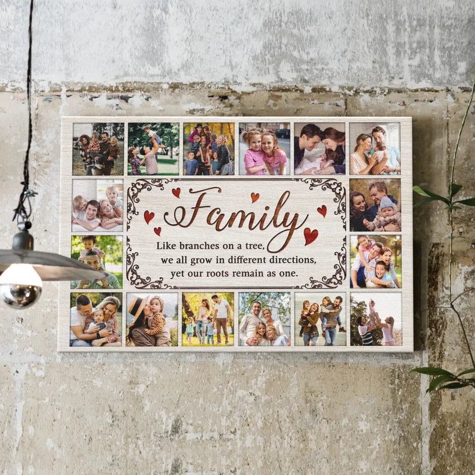 Personalized Canvas Prints, Custom Photo, Gifts for Parents, For Grandparents, Family Tree Photo Collage, Family Like Branches On A Tree Dem Canvas