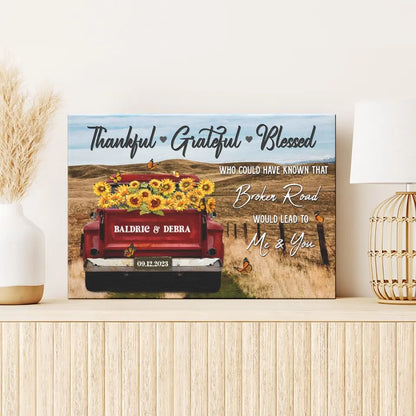 Customized Couple Gifts - Personalized Canvas Prints - Rustic Farmhouse Red Truck, Customized Anniversary Couples Gifts, Thankful, Grateful, Blessed