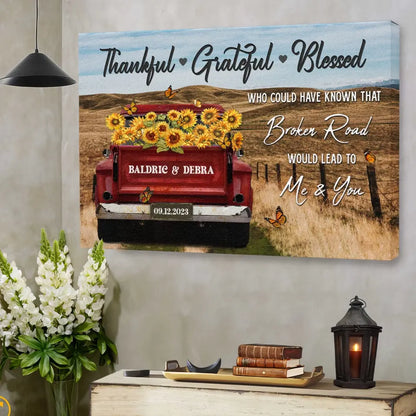 Customized Couple Gifts - Personalized Canvas Prints - Rustic Farmhouse Red Truck, Customized Anniversary Couples Gifts, Thankful, Grateful, Blessed