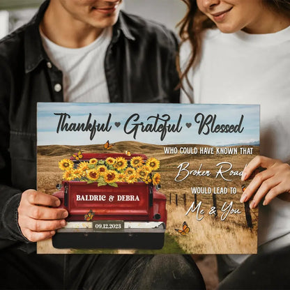 Customized Couple Gifts - Personalized Canvas Prints - Rustic Farmhouse Red Truck, Customized Anniversary Couples Gifts, Thankful, Grateful, Blessed
