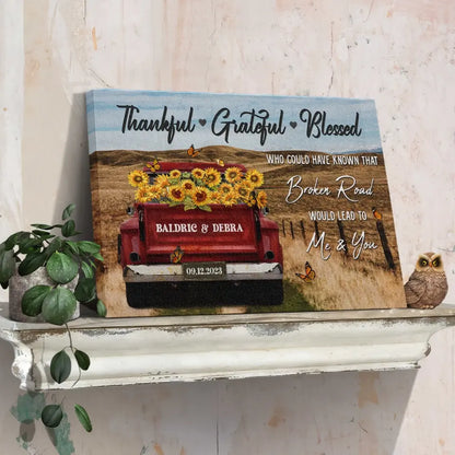 Customized Couple Gifts - Personalized Canvas Prints - Rustic Farmhouse Red Truck, Customized Anniversary Couples Gifts, Thankful, Grateful, Blessed