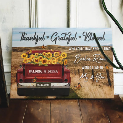 Customized Couple Gifts - Personalized Canvas Prints - Rustic Farmhouse Red Truck, Customized Anniversary Couples Gifts, Thankful, Grateful, Blessed