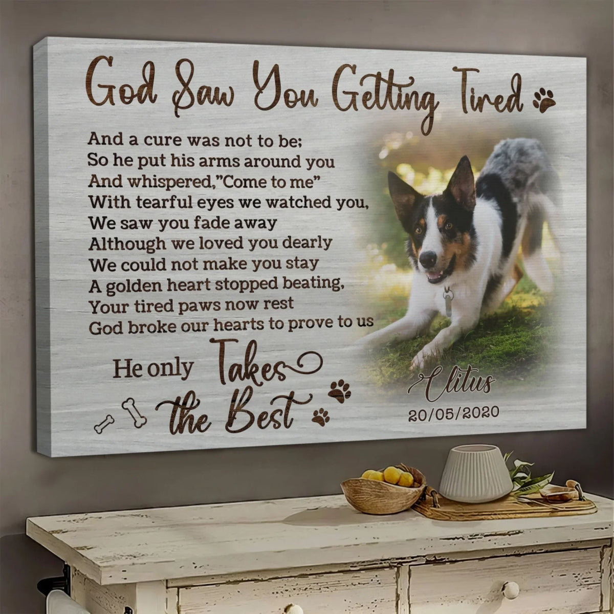 Personalized Photo Canvas Prints, Dog Loss Gifts, Pet Memorial Gifts, Dog Sympathy, God Saw You Getting Tired Dem Canvas