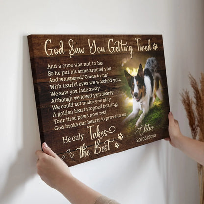 Personalized Photo Canvas Prints, Dog Loss Gifts, Pet Memorial Gifts, Dog Sympathy, God Saw You Getting Tired Dem Canvas