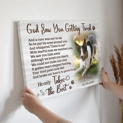Personalized Photo Canvas Prints, Dog Loss Gifts, Pet Memorial Gifts, Dog Sympathy, God Saw You Getting Tired Dem Canvas