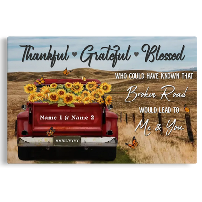 Customized Couple Gifts - Personalized Canvas Prints - Rustic Farmhouse Red Truck, Customized Anniversary Couples Gifts, Thankful, Grateful, Blessed