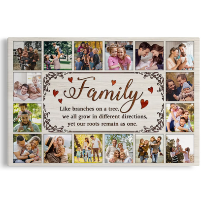 Personalized Canvas Prints, Custom Photo, Gifts for Parents, For Grandparents, Family Tree Photo Collage, Family Like Branches On A Tree Dem Canvas